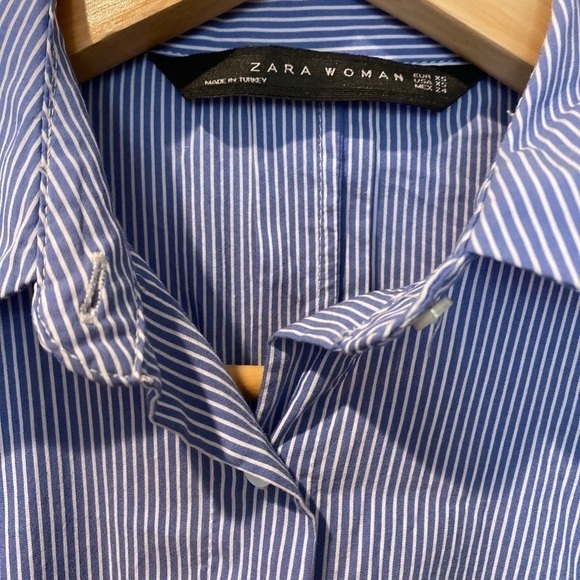 Zara Striped Tassel Trim Button Down Tunic Top XS - Picture 4 of 6